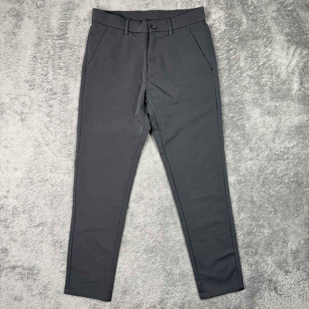 Plaid & Plain Men's Stretch Dress Pants Slim Fit 28x28 Black Chinlon Spandex